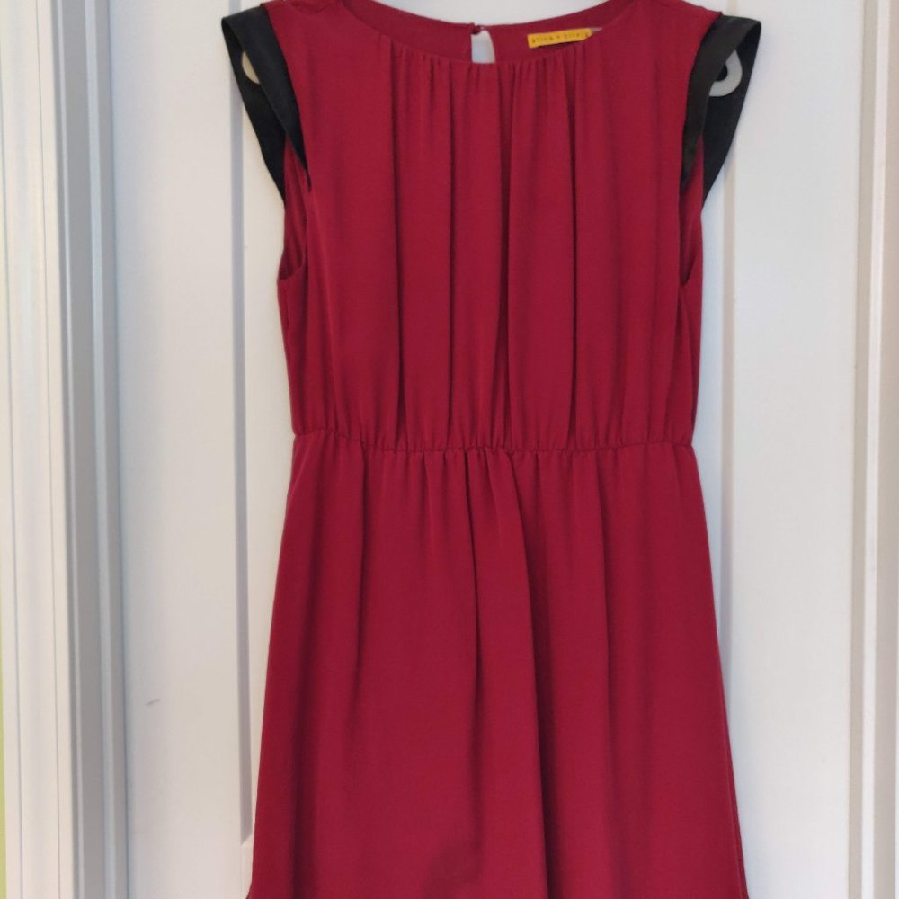 Alice and Olivia silk dress with lambskin accents